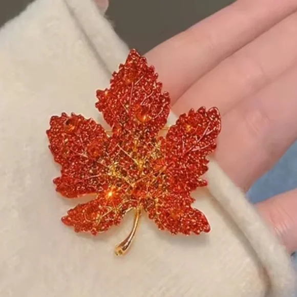 Ember Glow Maple Orange Crystal Autumn Brooch - Picture 5 of 9